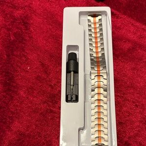 Silver Metal Watch Band with Orange Center Stripe with tool new